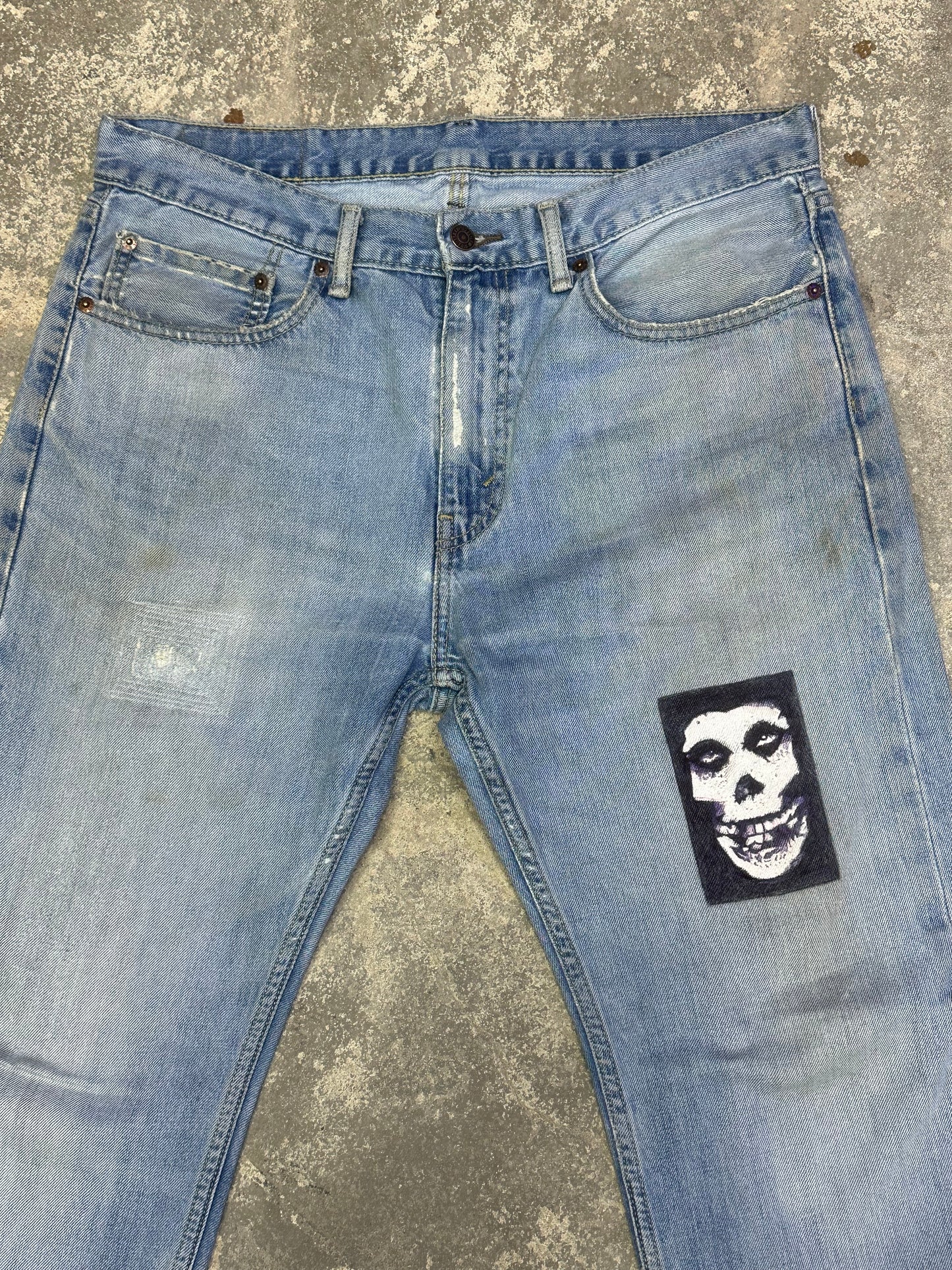 custom ‘Misfits’ vintage hand-painted levis 501 jeans/ 34x30